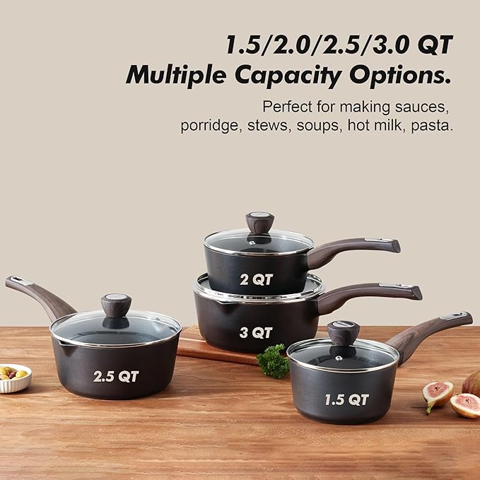SENSARTE Nonstick Cookware Set 13-Piece Healthy Kitchen Cooking Set 1.5 Quart Nonstick Sauce Pan with Lid Induction Comptable PFOA Free