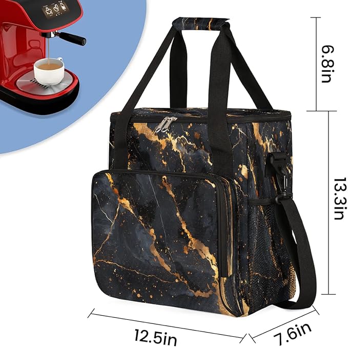 Black Gold Marble Coffee Maker Carrying Bag for Keurig K-Mini or K-Mini Plus Storage Portable Coffee Maker Travel Bag
