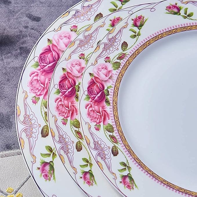 Flower Bone China Tableware Set Porcelain Dishes/Plate/Bowl Dinnerware SetCeramic Dinner SetsFine Dinnerware SetsDishwasher &amp Microwave SafeMulticolorB56P