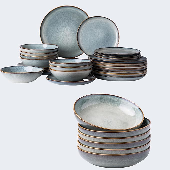 AmorArc Ceramic Dinnerware SetsHandmade Reactive Glaze Plates and Bowls SetsHighly Chip and Crack Resistant | Dishwasher &amp Microwave Safe Dishes Set Service for 4 (24pc)