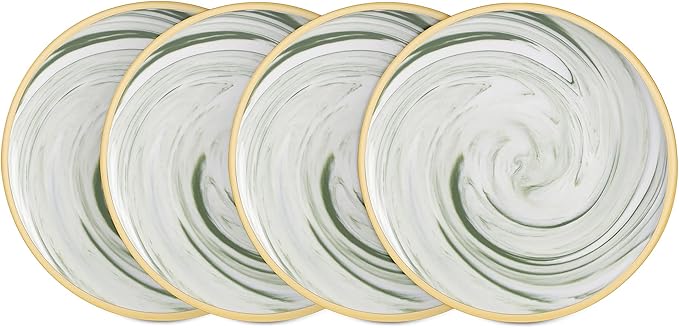 Fine China Artisan Marbled 20pc Dinner Set Green with Gold Line