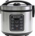 West Bend Rice &amp Grain Multi Cooker Programmable with 9 Preset Functions Features Delay Start and Keep Warm Functions and Steam Basket 20 Cups Cooked (10 cups uncooked) Stainless Steel