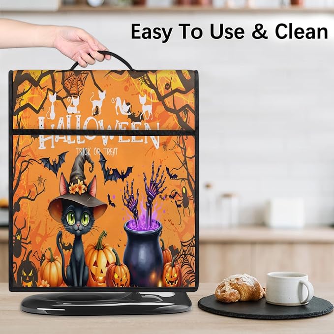 cfpolar Kitchen Aid Mixer Cover Compatible with 6-8 Quarts Halloween Orange Bat Cat Stand Mixer Cover Kitchen Aid Mixers Accessories Appliance Organizer Bag Dust Covers with Zipper Pocket