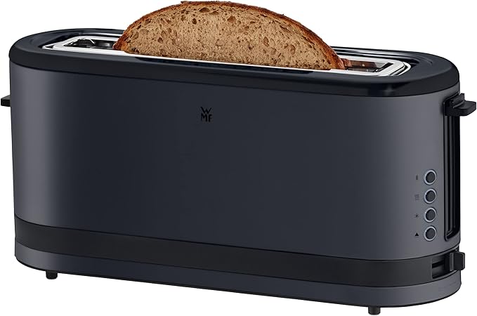 WMF Long Slotted Toaster 2 Slice with Bread Holder Narrow Toaster XXL Bagel Function 7 Roasting Levels 900 W Stainless Steel Matte Black