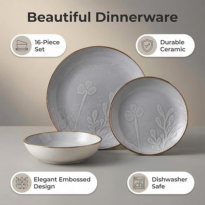 Plates and Bowls Sets12 Pieces Round Porcelain Dinnerware SetsDishes Plates Dishware SetsChip Resistant Ceramic Dish Set Dining Dinner Ware Service for 4