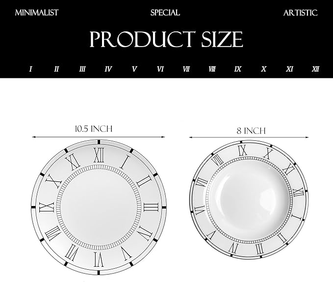 12 Piece Roman Clock Pattern Porcelain Dinnerware Set Luxury Dishes Set for 6 Dishwasher Safe Great for Party Wedding Housewarming and Hotel