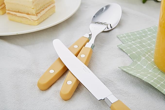 ANNOVA Silverware Set Retro/Rivet Colorful Stainless Steel Tableware Kitchen Flatware Set Utensils Includes Dinner Knives Forks Spoons Salad Forks &amp Dessert Spoons (Ginger Yellow 20 Pieces)