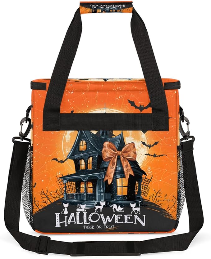 Halloween Moon Castle Bats Coffee Maker Carring Bag Travel Carrying Storage Tote Bag Compatible with Keurig K-Mini or K-Mini Plus Portable Single Serve Coffee Brewer Case with Pockets for K-cup Pods