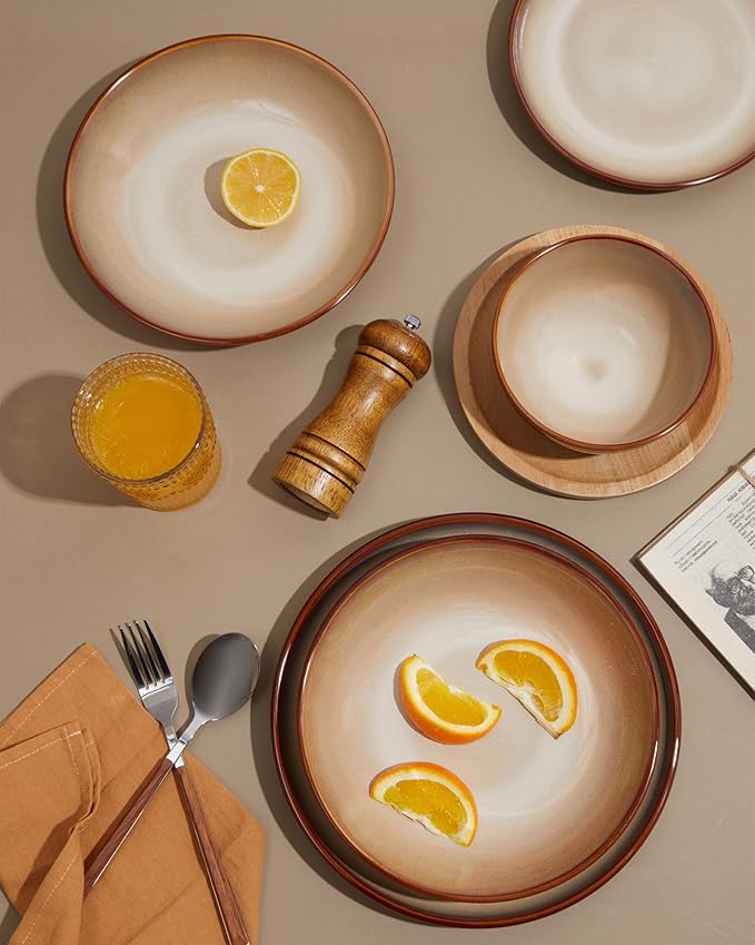 12 Piece Dinnerware Set Includes 6 Piece Salad Plate Set Combo Brown Yellow