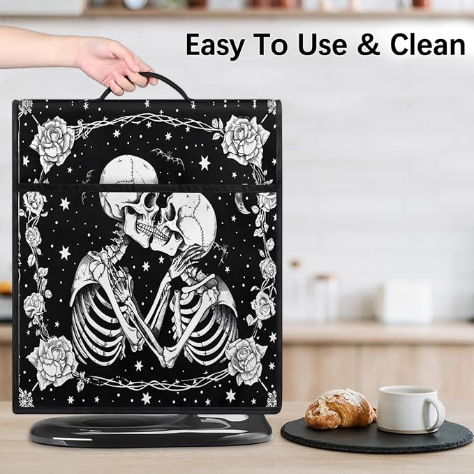 Kitchen Aid Mixer Cover Halloween Flower White Skull Stand Mixer Cover Compatible with 6-8 Quarts Stand Mixers Dust Covers with Zipper Pocket Foldable Washable Kitchen Aid Organizer Bag
