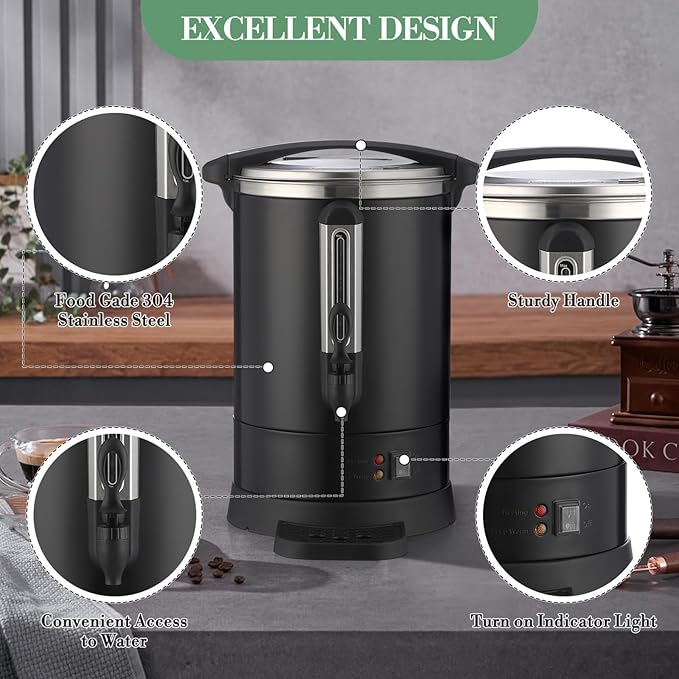 80 Cups Coffee Urn&ampHot Beverage Dispenser 12L/3.2 Gal Double Wall Commerical Coffee Maker Large Capacity Hot Coffee Dispenser for Buffet Catering Wedding Gathering Stainless Steel Hot Water Urn