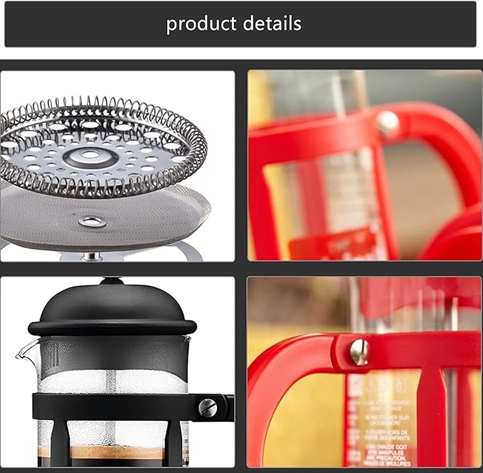 Press Coffee Maker Coffee Press CaffettiereCoffee Maker Coffee and Tea Maker Stainless Steel Manual Coffee Makers For Home Steel Coffee Press with 3 Filters - No Residue - Heat Resistant Borosil