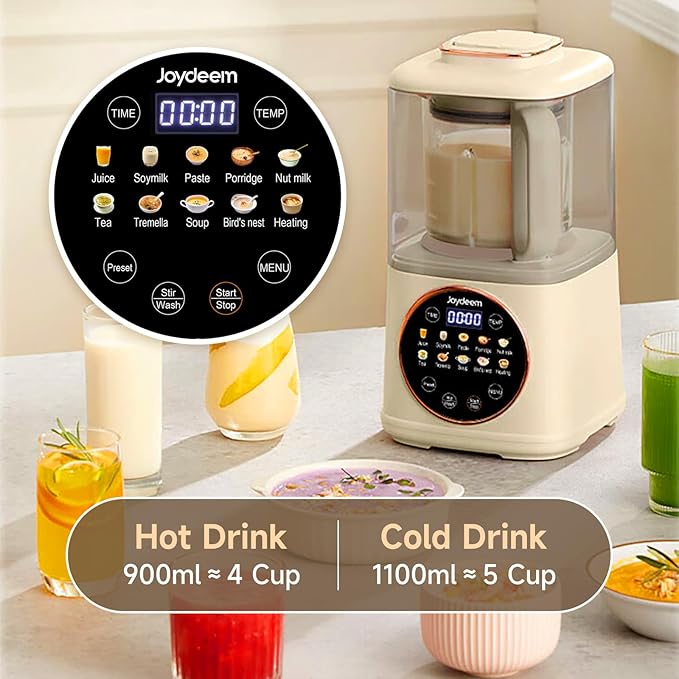 Joydeem JD-J03 Cooking Blender with Soundproof Shield Hot Cold Blender for Filter-free Soy Milk &amp Juice 8-Speed and Temperature Control 12H Preset 1100ml White