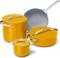 Caraway Cookware+ Collection - Specialty Cookware Set - Petite Cooker Stir Fry Pan Rondeau &amp Stock Pot - 3 Lids &amp Storage Organizer Included - Marigold