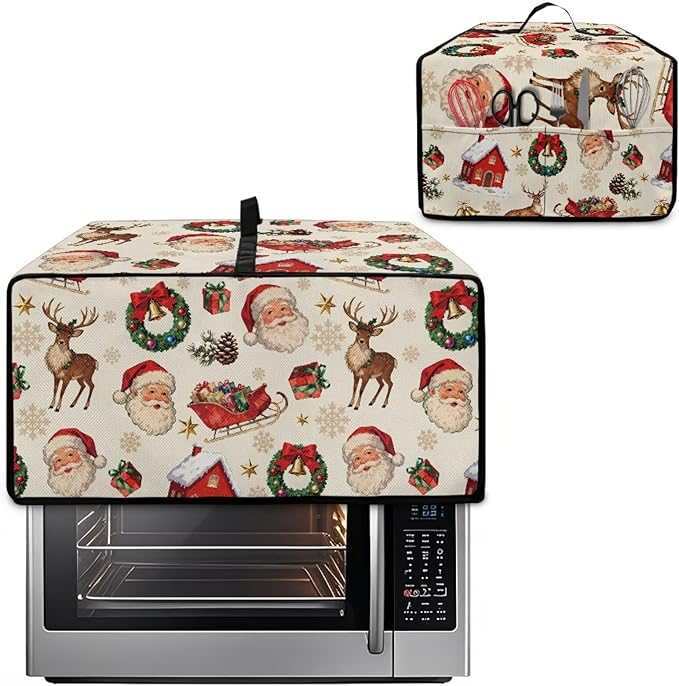 Doojoayie Cute Santa Claus Appliance Dust Cover 4 Slice Christmas Toaster Cover Small Appliance Dust Protector for Toaster Oven/Bread Making Machine/Air Fryer