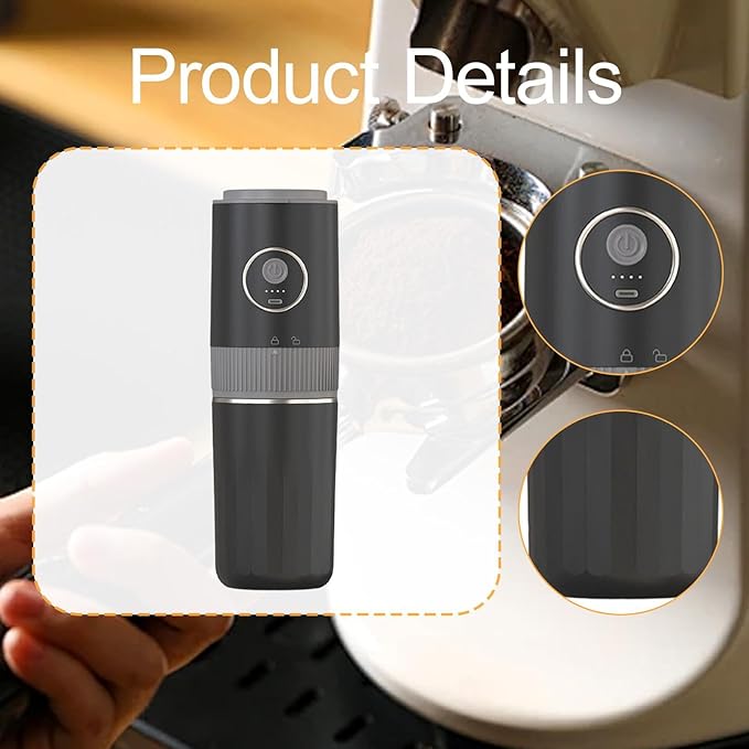 Compact and Versatile Portable Electric Coffee Maker with Coffee Grinder Dripper and Cup for Home Fishing and Outdoor Use Black