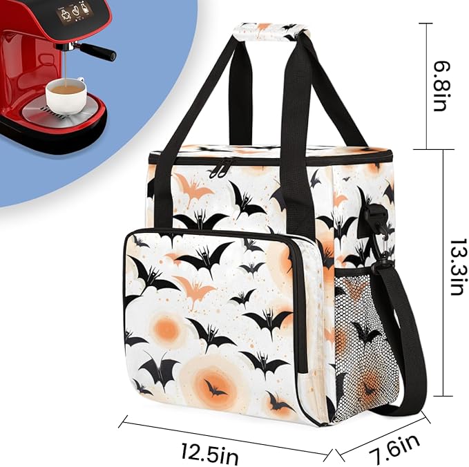 Magical Bat Coffee Maker Carrying Bag Abstract Bat Travel Storage Bag Compatible with K-Mini or K-Mini Plus Single Serve Coffee Brewer Carrying Case with Multiple Pockets &amp Shoulder Strap