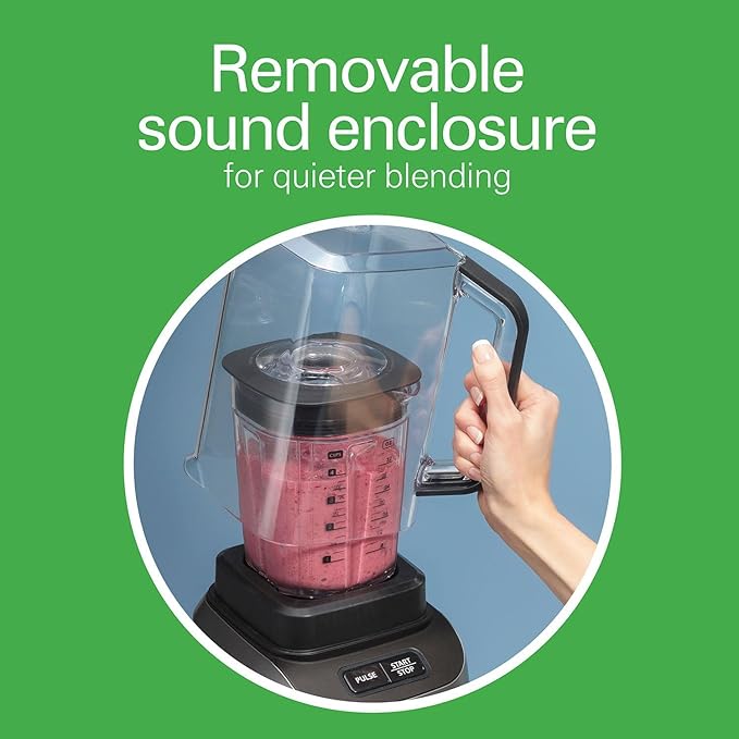 Professional Quiet Countertop Blender with Sound Enclosure 32 Fl Oz Capacity High-Performance Motor Variable Speed Control Pulse Function Stainless Steel Blades Compact Design for Smoothies Prot
