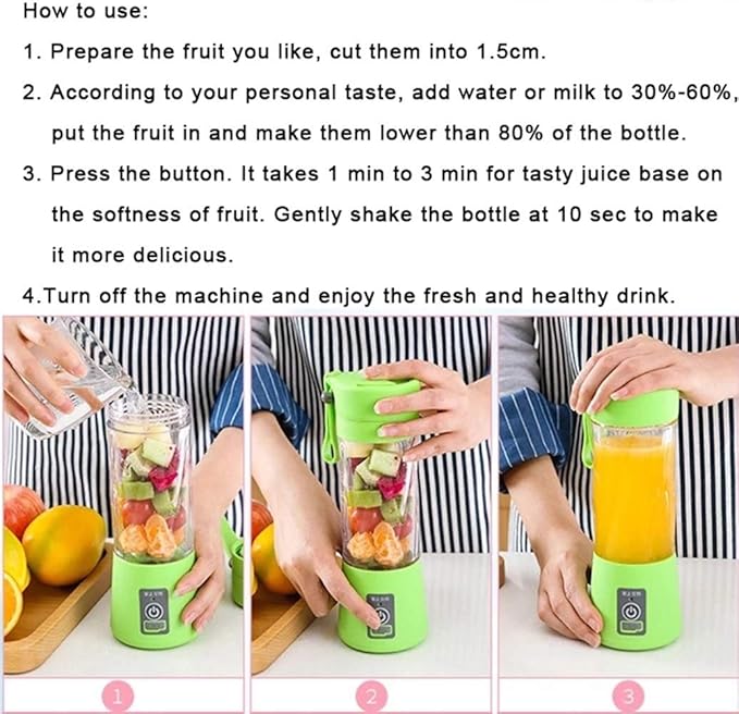 Star River Portable Small Blender Personal Blender Small Fruit Blender USB Rechargeable Electric juicer Cup Fruit Blender DIY Fruit juicer Cup 4 Cutter Heads Easy to Clean