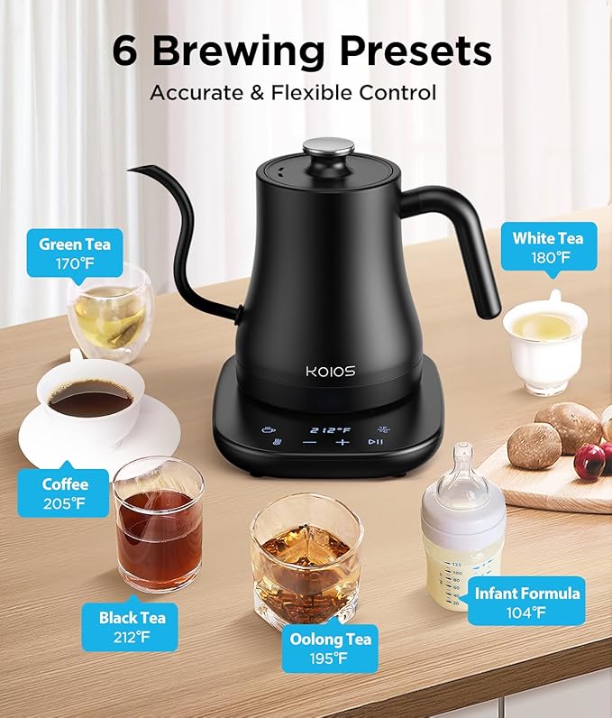 KOIOS 1000W Anti-scratch 3-in-1 Hand Blender with Temperature Control Gooseneck Electric Kettle
