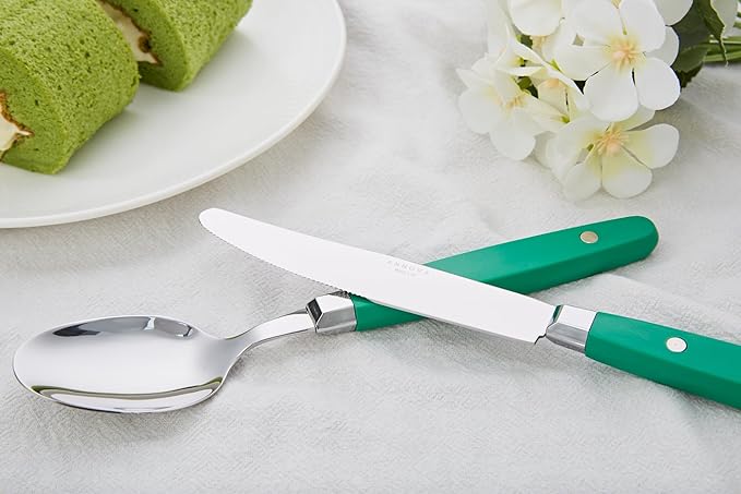 ANNOVA Silverware Set Retro/Rivet Colorful Stainless Steel Tableware Kitchen Flatware Set Utensils Includes Dinner Knives Forks Spoons Salad Forks &amp Dessert Spoons (Green 20 Pieces)
