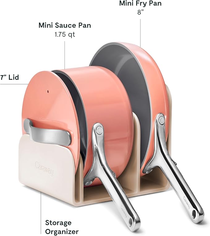 Caraway Mini Cookware Set - Non-Stick Ceramic Fry Pan (1.05 qt 8) &amp Sauce Pan (1.75 qt) - Non Toxic PTFE &amp PFOA Free - Oven Safe &amp Stovetop Agnostic (Gas Electric &amp Induction) - Pe