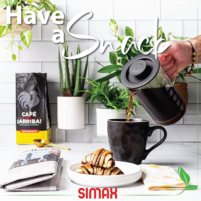 SIMAX French Press Coffee Maker 1 Liter Coffee Press Dishwasher Safe Glass Coffee Maker with Filter Hot and Cold Safe Borosilicate Glass Easy To Clean
