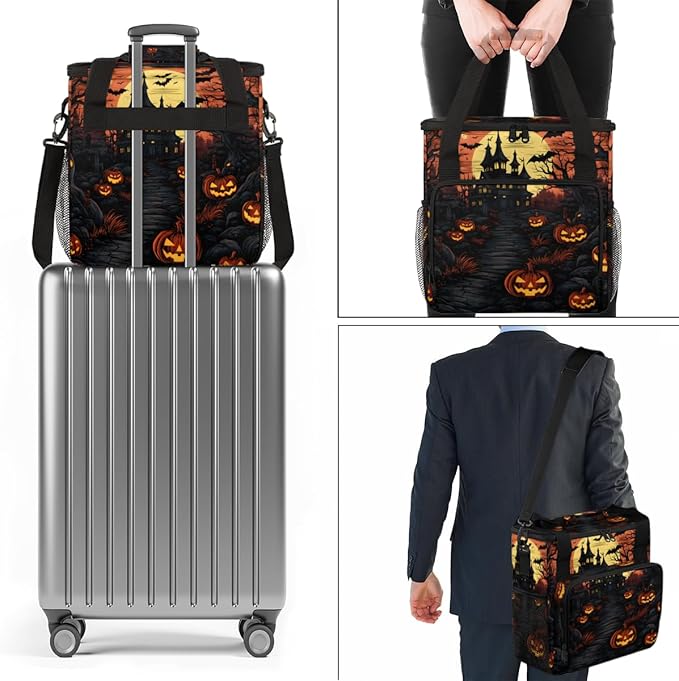 Gothic Castle Halloween Pumpkin Coffee Maker Carrying Bag Travel Storage Bag Compatible with K-Mini or K-Mini Plus Single Serve Coffee Brewer Carrying Case with Multiple Pockets &amp Shoulder Strap