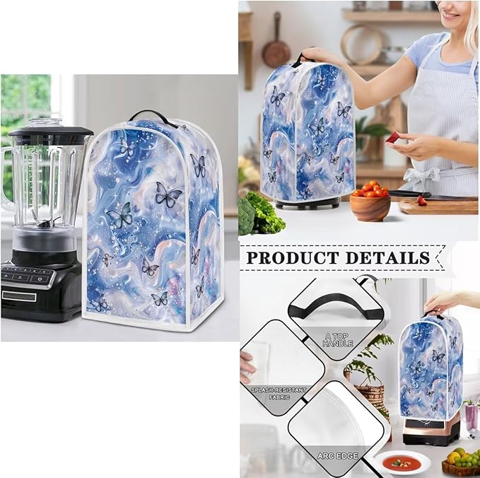 Butterfly Blue Marble 4 Slice Toaster Dust Cover (12.4x10.63x8.27Inch )Slow Cooker and Blender Cover with Top Handle Crock Pot Keep Appliance Clean for Christmas Decor Set