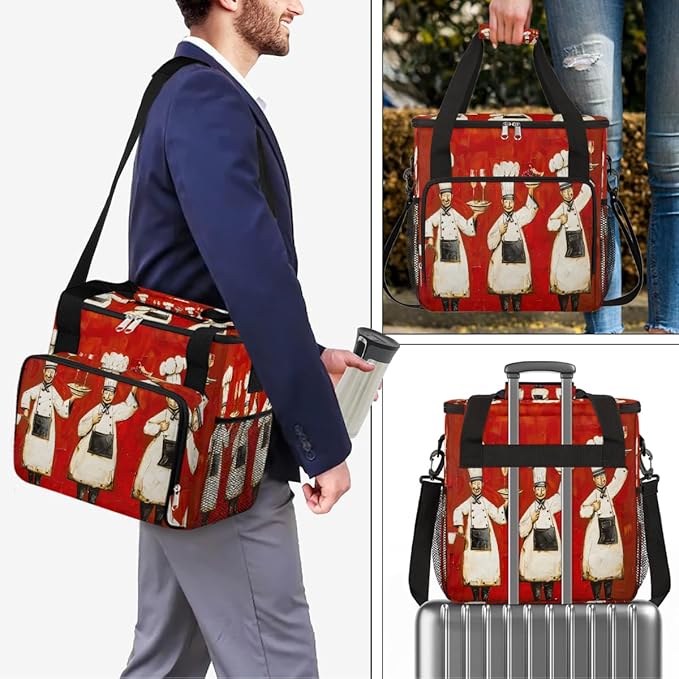 Chef Food Oil Painting Coffee Maker Carrying Bag Coffee Machine Travel Storage Bag Compatible with K-Mini or K-Mini Plus Portable Single Serve Coffees Brewer Case with Pockets for K-Cup Pods