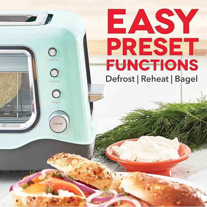 Dash Clear View Toaster - Features Large Window &amp Extra-Wide Slots - Auto-Shut Off Feature - Bagel Functions &amp Seven-Browning Levels - 1-Touch Defrost - Aqua