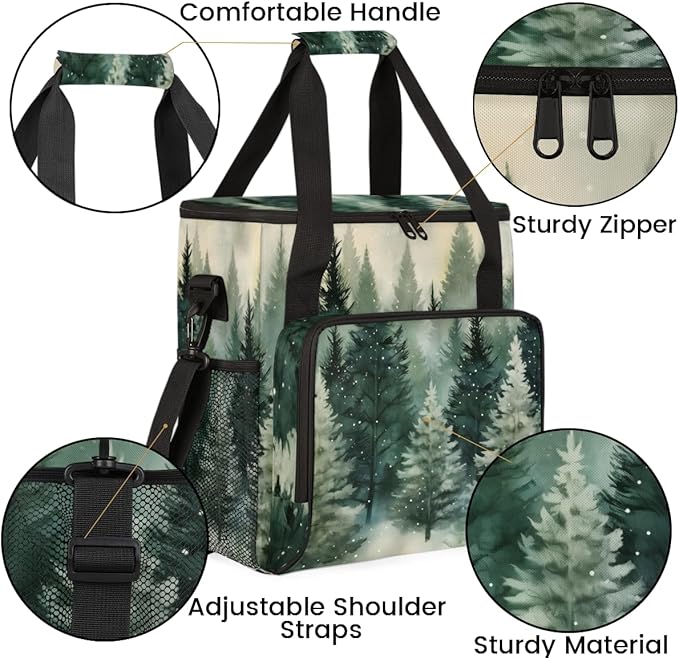 Bright Christmas Tree Coffee Maker Carrying Bag Portable Travel Storage Tote Bag Compatible with K-Mini or K-Mini Plus Single Serve Coffee Brewer Carrying Case with Multiple Pockets &amp Shoulder S