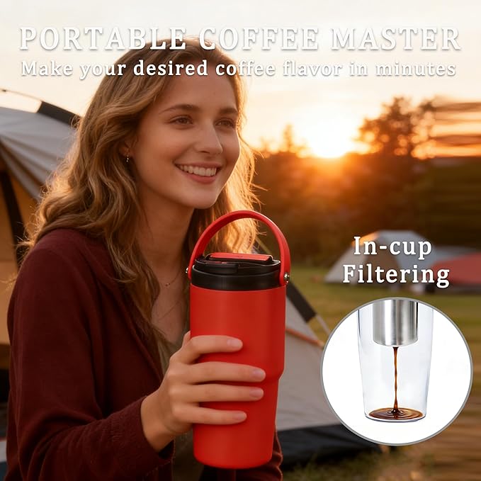 Portable Coffee Maker Mug for TravelMini Espresso Coffee Machine20 oz Thermos Cup with Lid Fast Extraction Electric Filter BrewerInsulated Stainless Steel Tumbler(White)