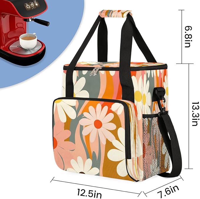 Abstract Daisy Flower Coffee Maker Carrying Bag for Keurig K-Mini or K-Mini Plus Storage Portable Coffee Maker Travel Bag