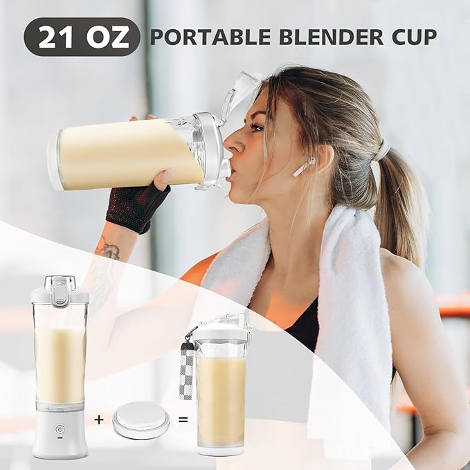 Portable Blender for Shakes and Smoothies- Personal Juicer 20 OZ Electric Protein Shaker Bottle with Insulated Sleeve USB-C RechargeableTravel Lid-Small Blender Cup for Kitchen Office GymTravel