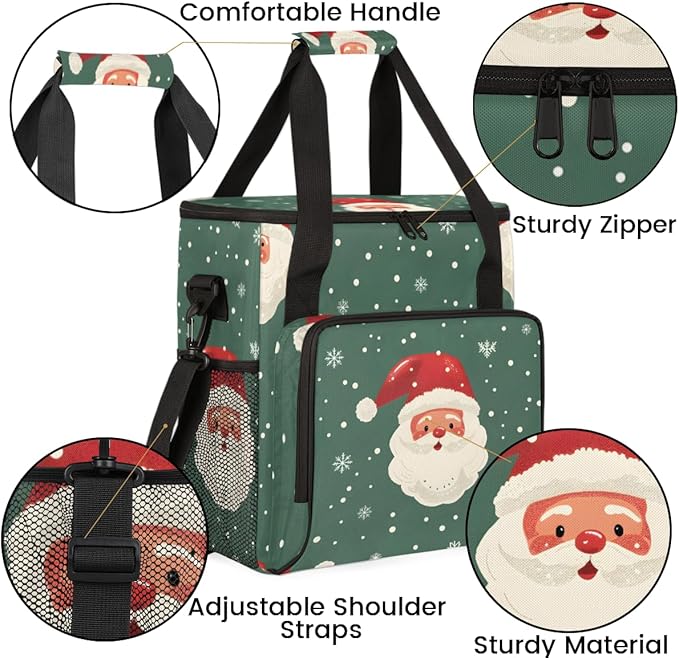 Cartoon Santa Claus Coffee Maker Carrying Bag Portable Travel Storage Tote Bag Compatible with K-Mini or K-Mini Plus Single Serve Coffee Brewer Carrying Case with Multiple Pockets &amp Shoulder Str
