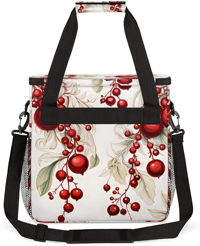 Christmas Flowers Coffee Maker Carrying Bag Modern Flowers Travel Storage Bag Compatible with K-Mini or K-Mini Plus Single Serve Coffee Brewer Carrying Case with Multiple Pockets &amp Shoulder Stra