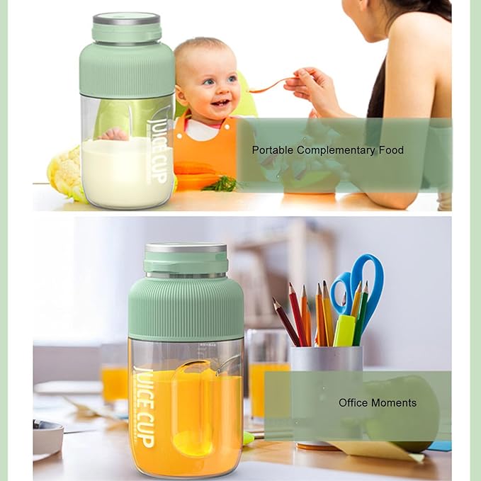 Portable Blender Multi Functional Electric Juicer Personal Blender Large Capacity Wireless Smoothie Blender with Charging Cable for Travel Sports(Green)