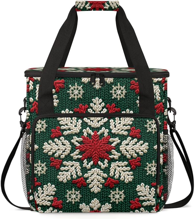 Christmas Snowflakes Coffee Maker Carrying Bag Abstract Snowflakes Travel Storage Bag Compatible with K-Mini or K-Mini Plus Single Serve Coffee Brewer Carrying Case with Pockets &amp Shoulder Strap