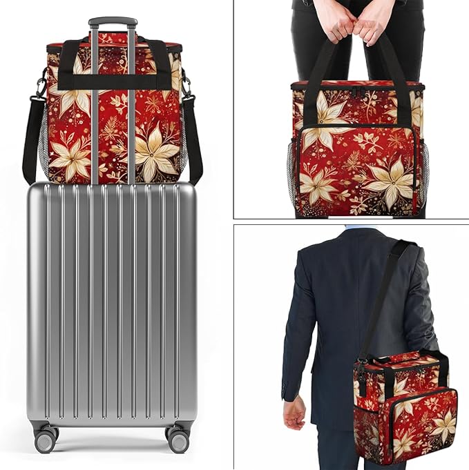 Holly Berry Flowers Coffee Maker Carrying Bag Cartoon Flowers Travel Storage Bag Compatible with K-Mini or K-Mini Plus Single Serve Coffee Brewer Carrying Case with Multiple Pockets &amp Shoulder S