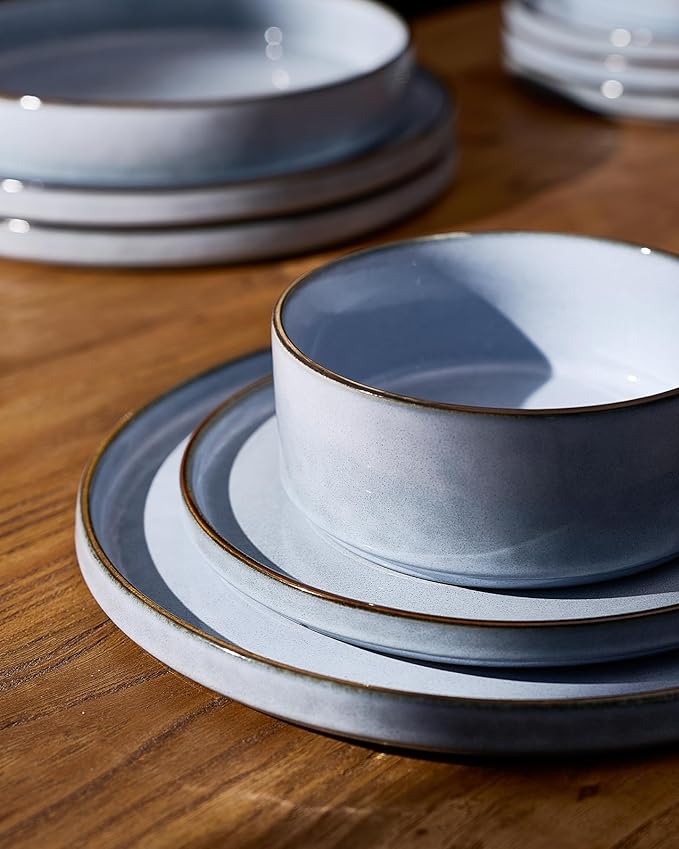 Famiware Annecy Plates and Bowls Sets 12 Pieces Dinnerware Sets Microwave and Dishwasher Safe Dishes Set for 4 Chip and Scratch Resistant Reactive Blue