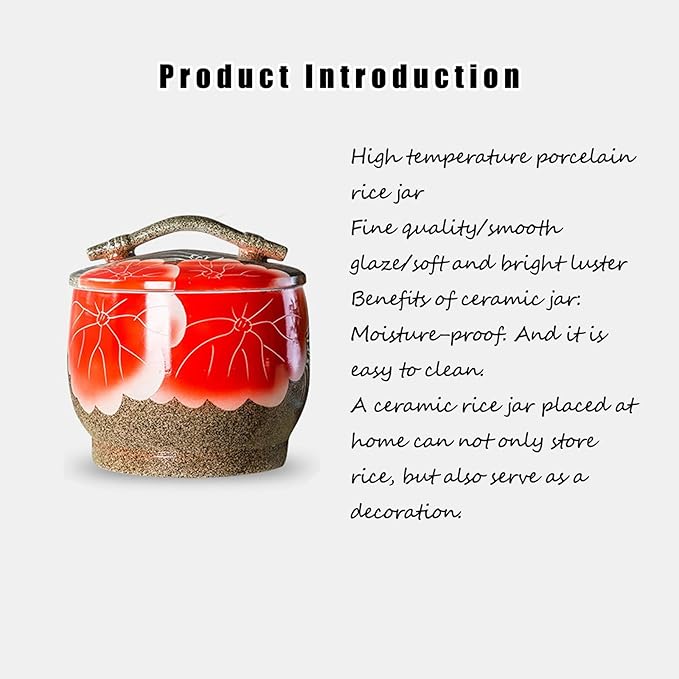Ceramic Jar with Lid for Rice Porcelain Storage Bucket for Pet Food Chinese Style Ceramic Cylinder for Flour Porcelain Container for Chinese Retro Coffee Beans Ceramic Dispenser for Grains(CCapacity