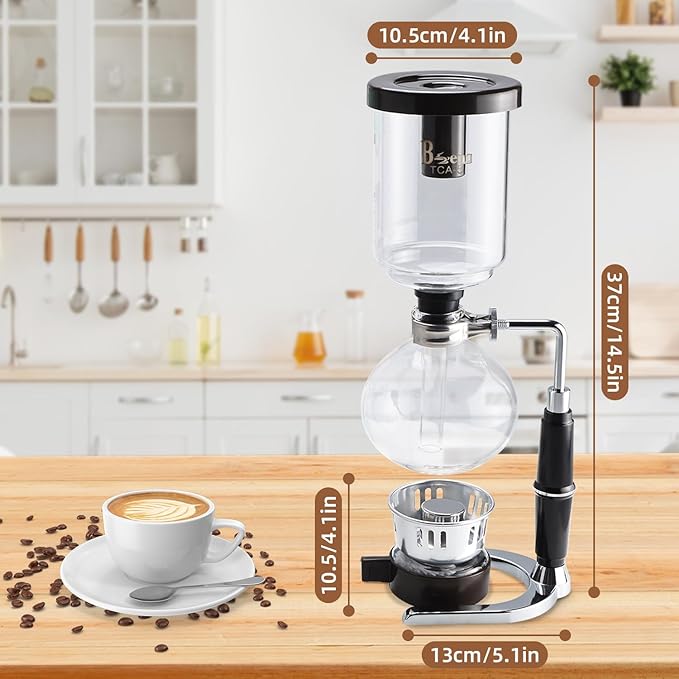 Amarine 5-Cup Tabletop Siphon Coffee Maker 16 Ounce Clear with Alcohol Burner (TCA-5)