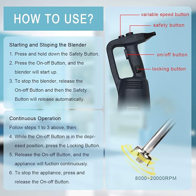 Electric Immersion Blender 22 Inch 750 Watt Commercial Handheld Blenders With Detachable Shaft for Shakes Soups Smoothies Puree