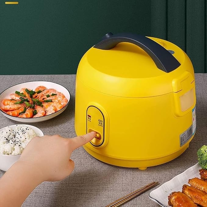 Multi-Function Rice CookerElectric Rice Cooker Yellow 2L Small Rice Cookers with Removable Non-Stick Rice Pot Meat Or Porridge Cooking