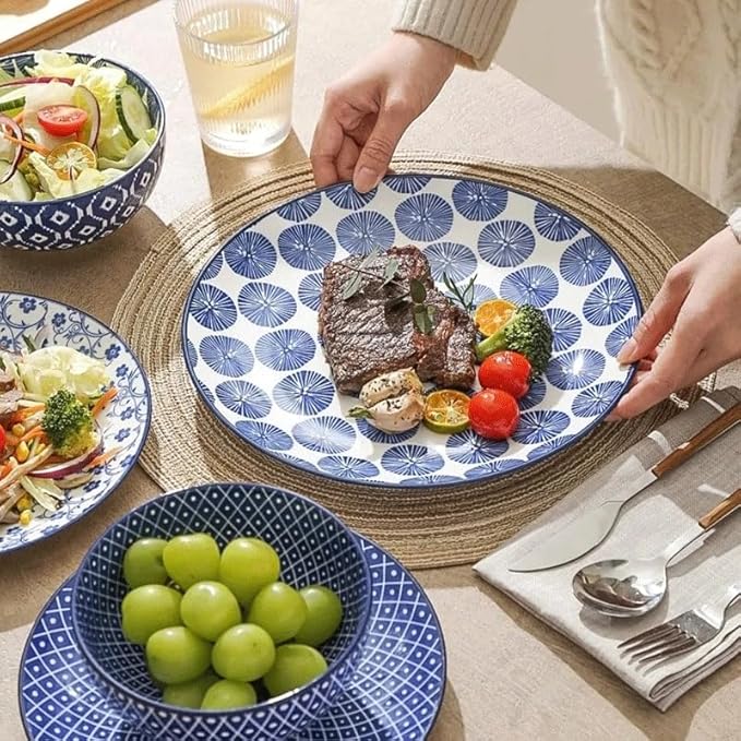 Ceramic 12-Pieces Dinnerware Sets Dish Plates and Bowls Service for 4 Dinner Salad Dessert