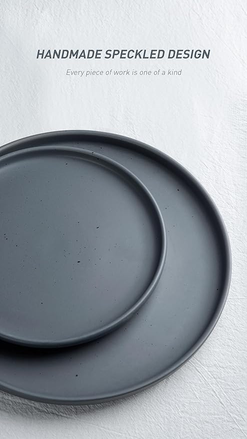 Famiware Dawn Plates and Bowls Sets 12 Pieces Stoneware Dinnerware Sets Dishes Set for 4 Microwave and Dishwasher Safe Speckled Charcoal