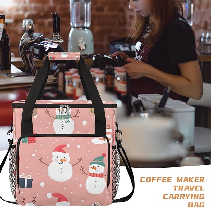 Christmas (582) Coffee Maker Carring Bag Travel Carrying Storage Tote Bag Compatible with Keurig K-Mini or K-Mini Plus Portable Single Serve Coffee Brewer Case with Pockets for K-cup Pods