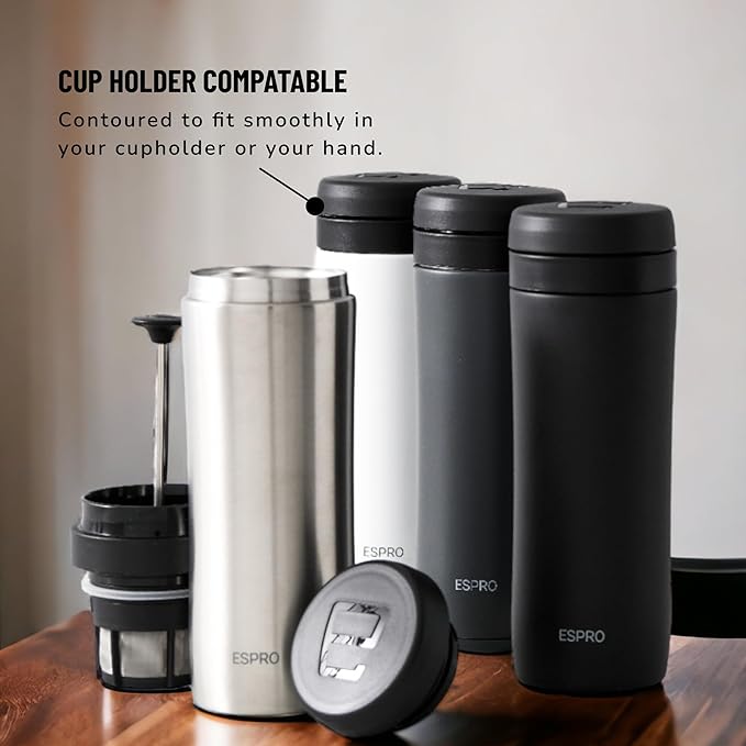 ESPRO P1 12 Ounces French Press Coffee Maker for Travel Double-Walled Stainless Steel Vacuum Insulated Matte Meteorite Black