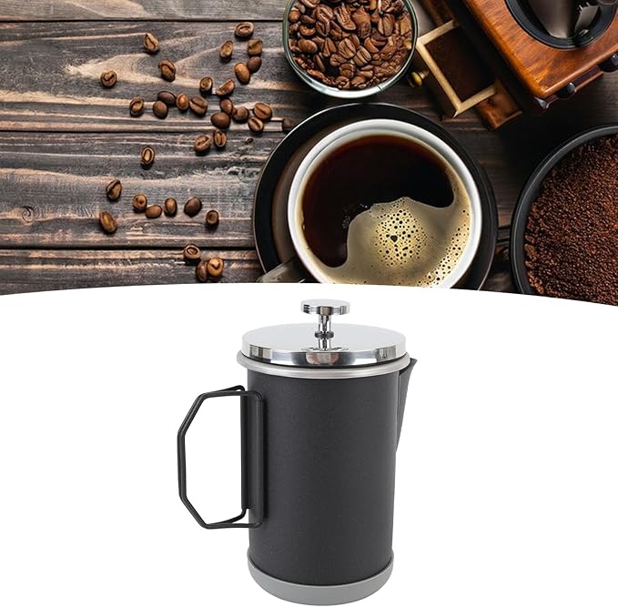 Stylish 304 Stainless Steel French Press Coffee Maker 1000ml Portable Hand Brewed Coffee Press Pot for Camping Simple Maintenance and Versatile Use (Black)